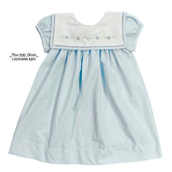 Lulu Bebe Other - NEW Lulu Bebe 12m Blue Embroidered Collar Dress